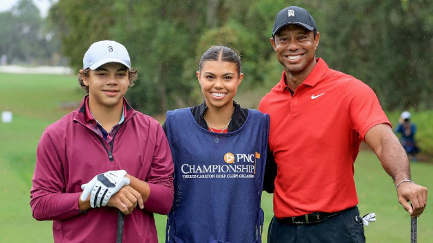 Tiger Woods’ daughter Sam serves as his caddie for first time