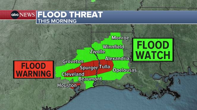 Severe thunderstorm watch in effect in parts of Texas, Louisiana, as rain soaks region