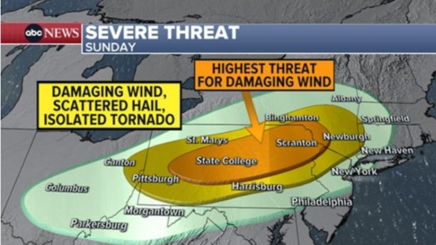 Severe thunderstorms could bring damaging winds from Great Lakes to Northeast