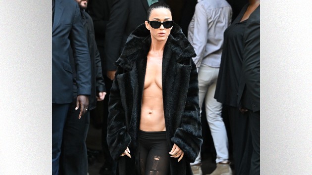 Katy Perry says topless Balenciaga look is “simple but chic” — and covers her C-section scar