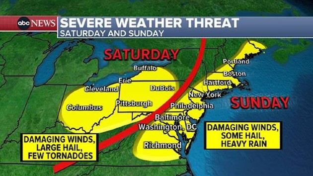 Severe weather moving east this weekend: Latest forecast