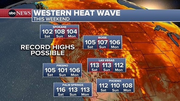 Record heat and wildfire threat persisting out West over the weekend