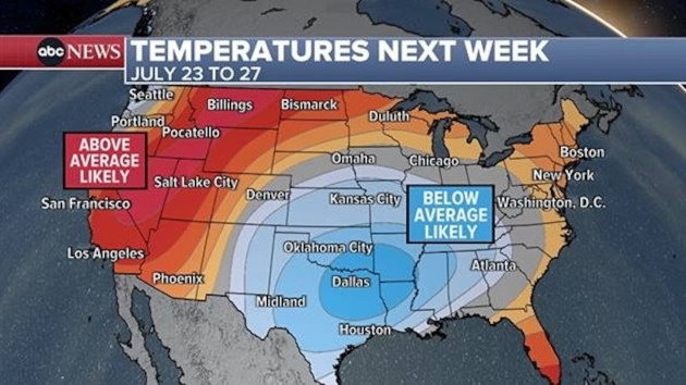 Cooler temperatures will relieve parts of the US from extreme heat next week, forecasts show