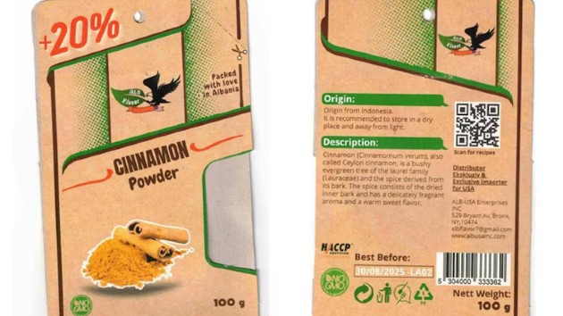 Ground cinnamon recalled due to potentially elevated lead levels